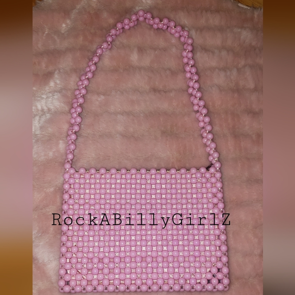 Vintage 1950's Pink Hand Beaded Purse Made by Lady Ellen in British Hong Kong